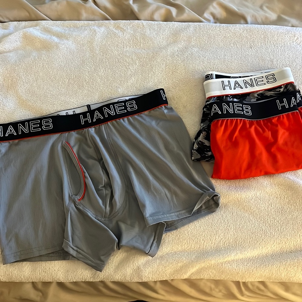 3 Hanes Large Boxers. One pair worn once. Didn't fit.